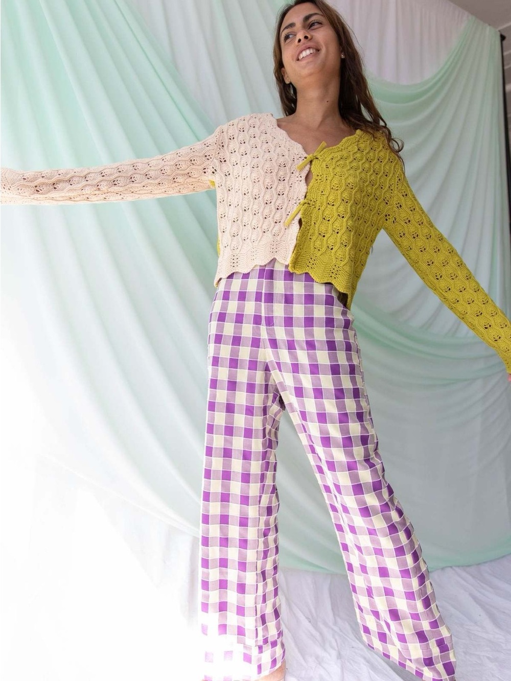 Find Me Now Two-Tone Open-Front Cardigan - Cream & Lime